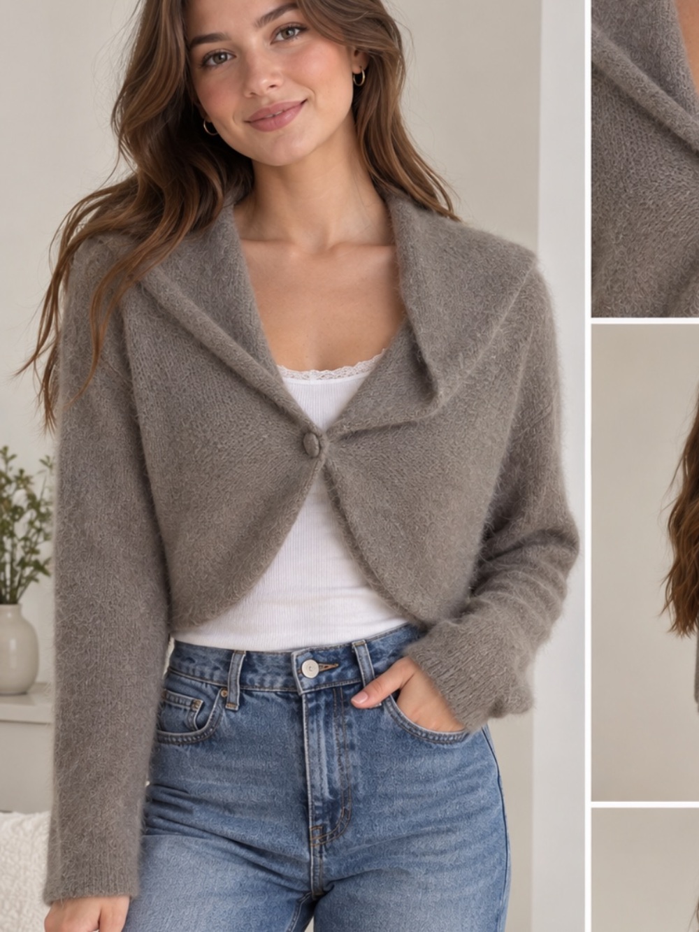 H&M ANGORA Cropped Shawl Collar Knit Shrug